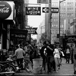 The corner of Second Avenue and St. Mark's Place in 1968, which they AP said was "a center of Manhattan's East Village hippie society."